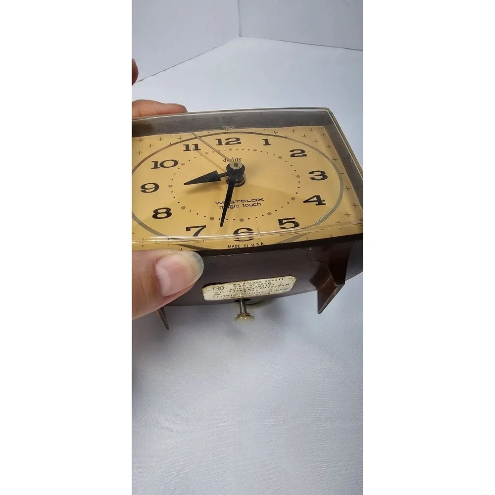 Vintage Westclox Dialite Magic Touch Alarm Clock Brown Mid Century Works USA